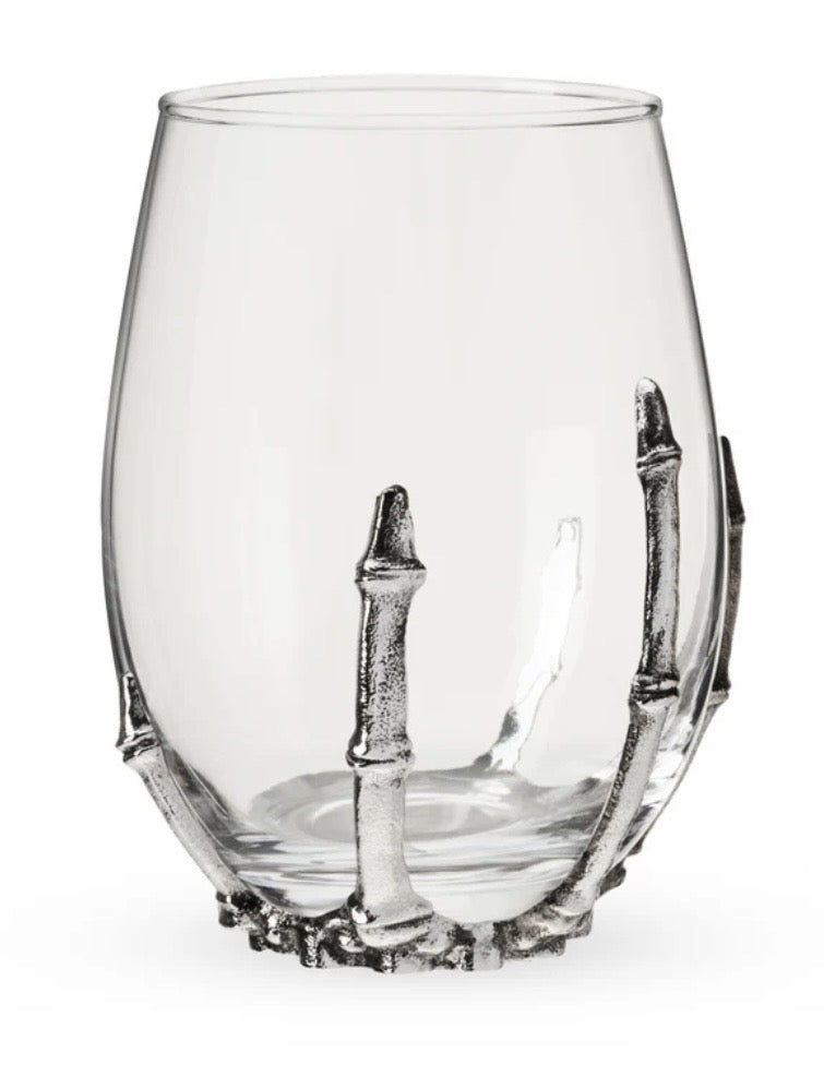Glass Wine Tumbler with Skeleton Hand