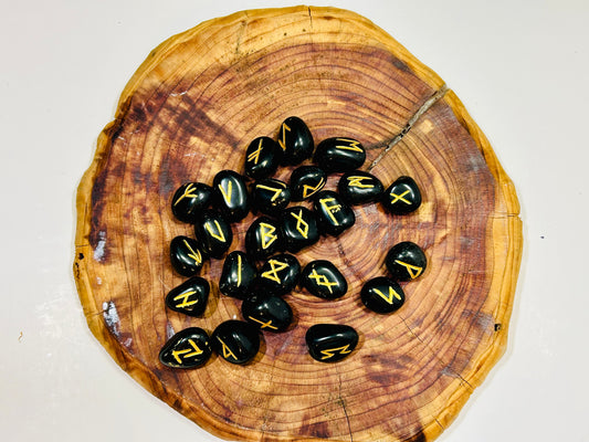 Black Agate Rune Stone Set