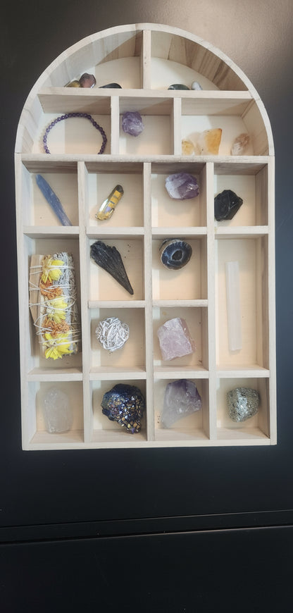 Wooden Crystal Display Shelf and Gemstone Bundle